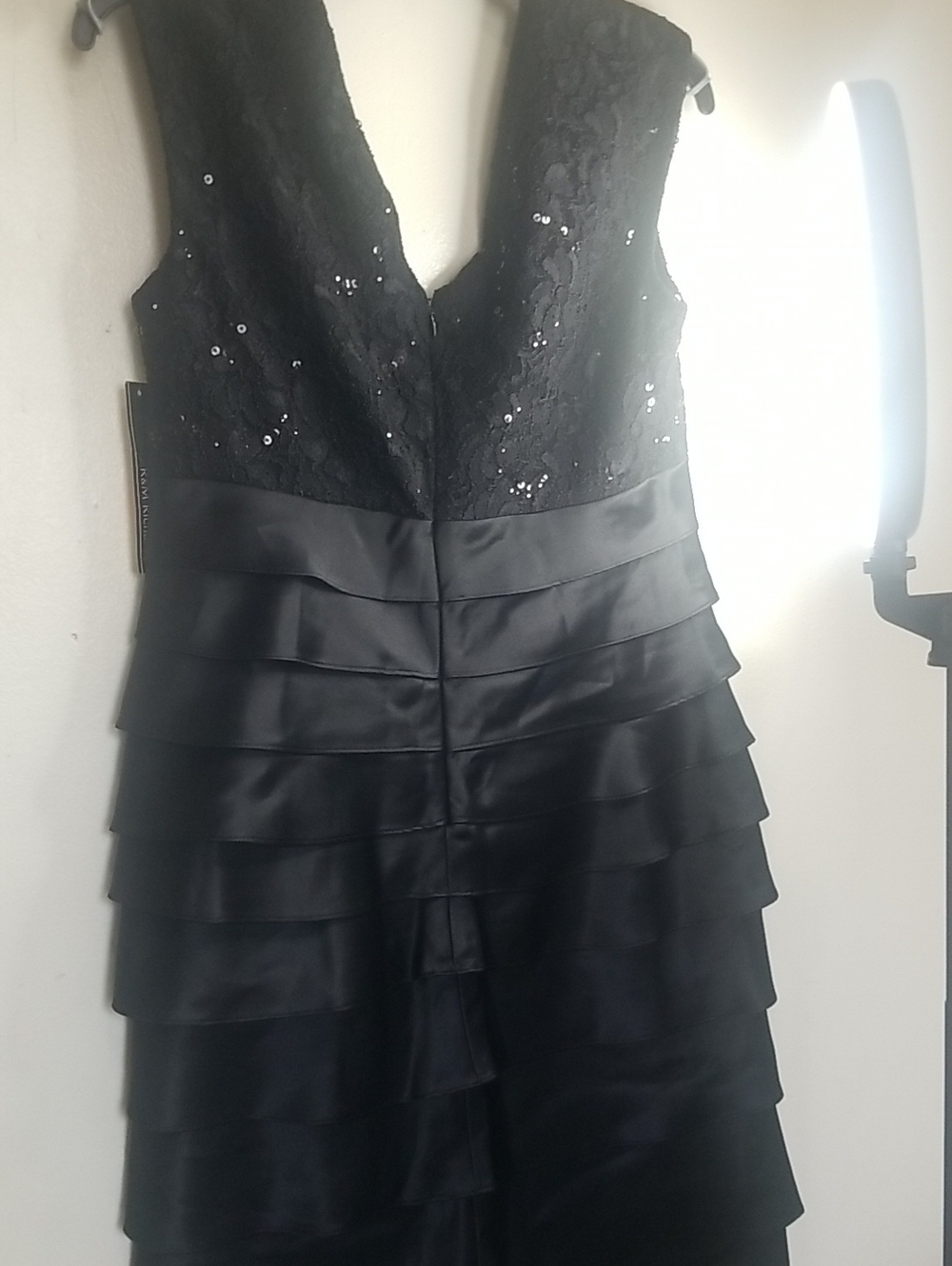R&M Richards Black Strapless Sequined Tiered Cocktail Dress